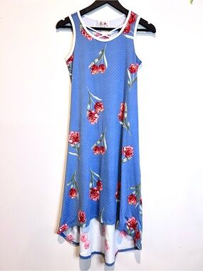 5/$20 Jenna & Jesse Floral High Low Midi Dress Blue Red Womens Size 12